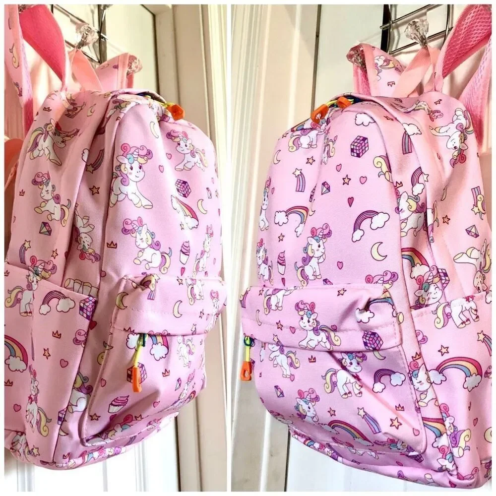 ACCMOR - NWT - Little Girls Canvas Backpack. Rainbows & Unicorns/Pink & Lavender